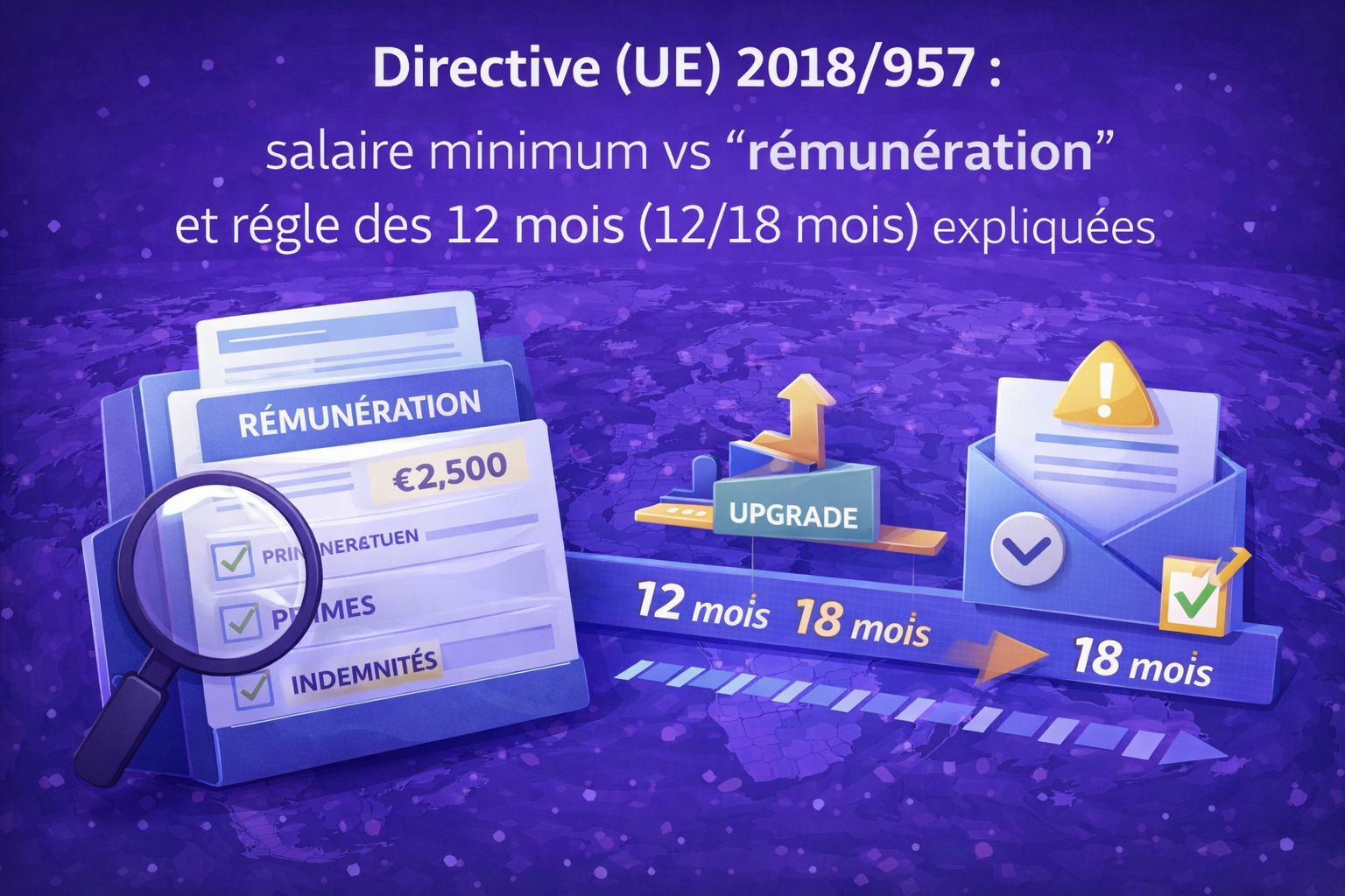 Directive (UE) 2018/957 : salaire minimum vs “rémunération” et règle des 12 mois (12/18 mois) expliquées